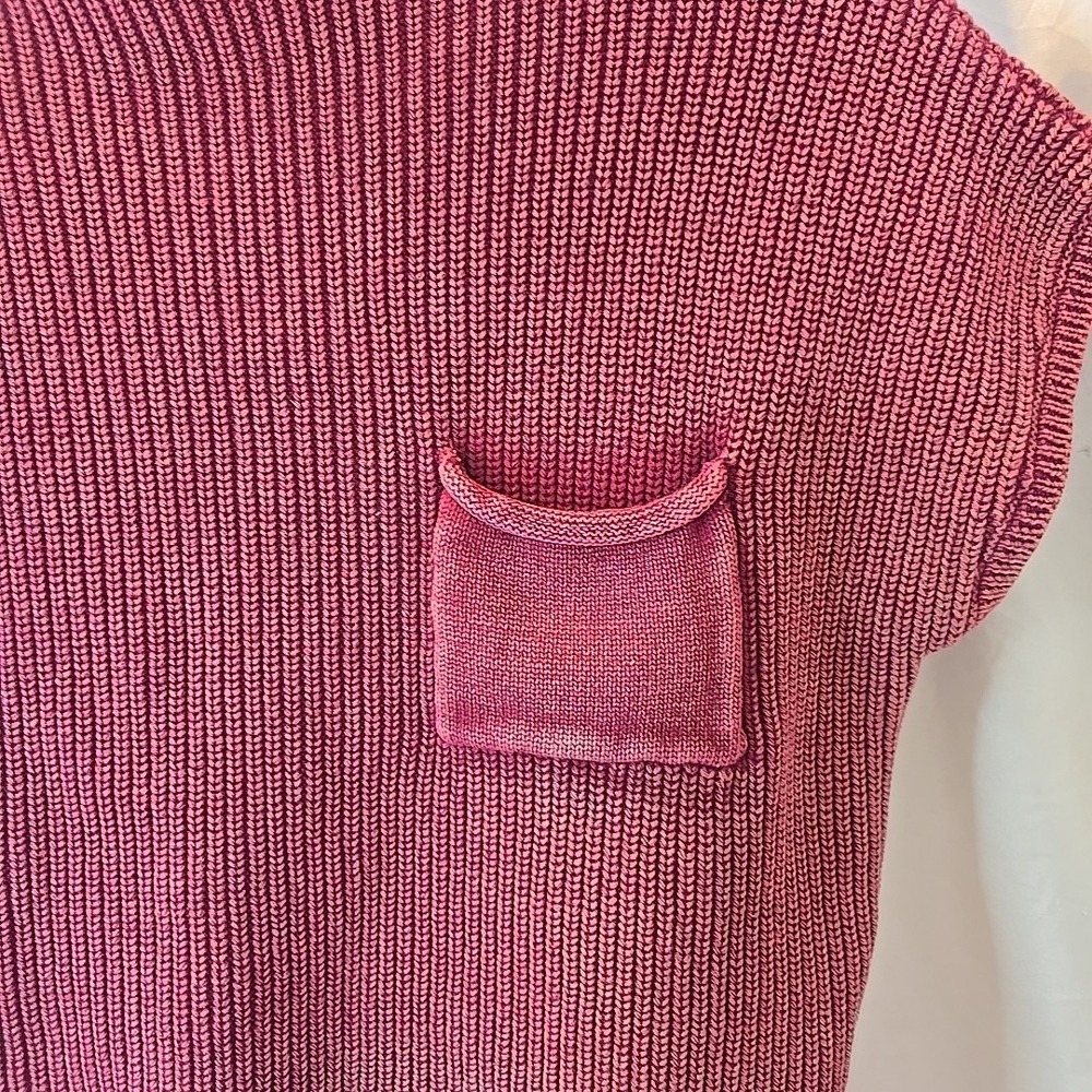 Zenana Washed Look Mock Neck Short Sleeve Cropped Sweater Dark Pink Sz‎ L/XL - Picture 2 of 13